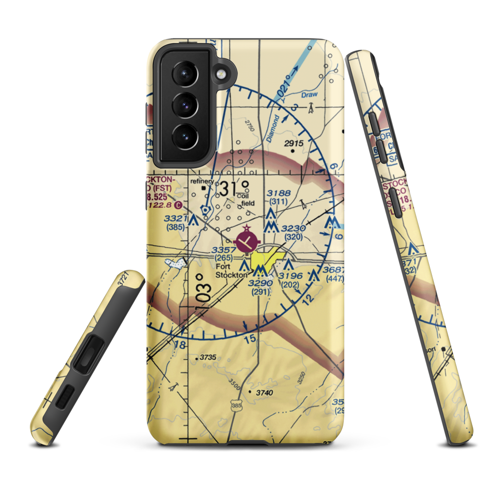 Fort Stockton Pecos County Airport (FST) VFR Sectional Samsung Phone Case Samsung Galaxy S21 Plus model shown