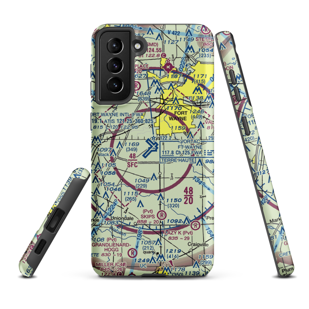 Fort Wayne International Airport (FWA) VFR Sectional Samsung Phone Case Samsung Galaxy S21 FE model shown