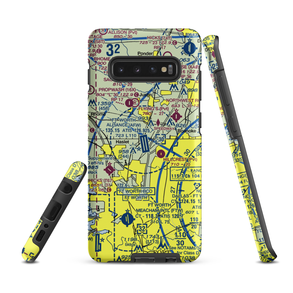 Fort Worth Alliance Airport (AFW) VFR Sectional Samsung Phone Case Samsung Galaxy S10e model shown