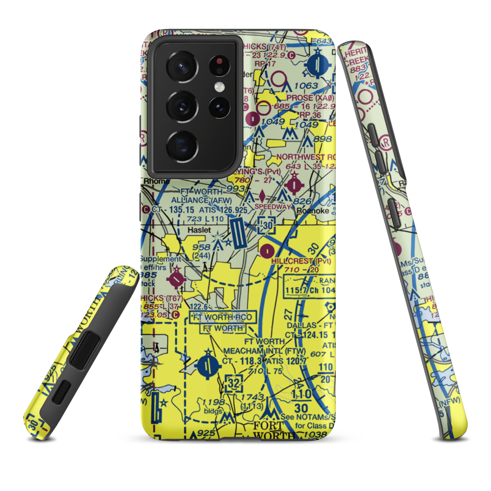 Fort Worth Alliance Airport (AFW) VFR Sectional Samsung Phone Case Samsung Galaxy S21 Plus model shown