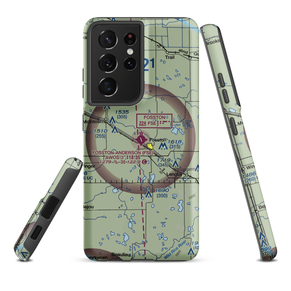 Fosston Municipal Airport-Anderson Field (FSE) VFR Sectional Samsung Phone Case Samsung Galaxy S21 Plus model shown