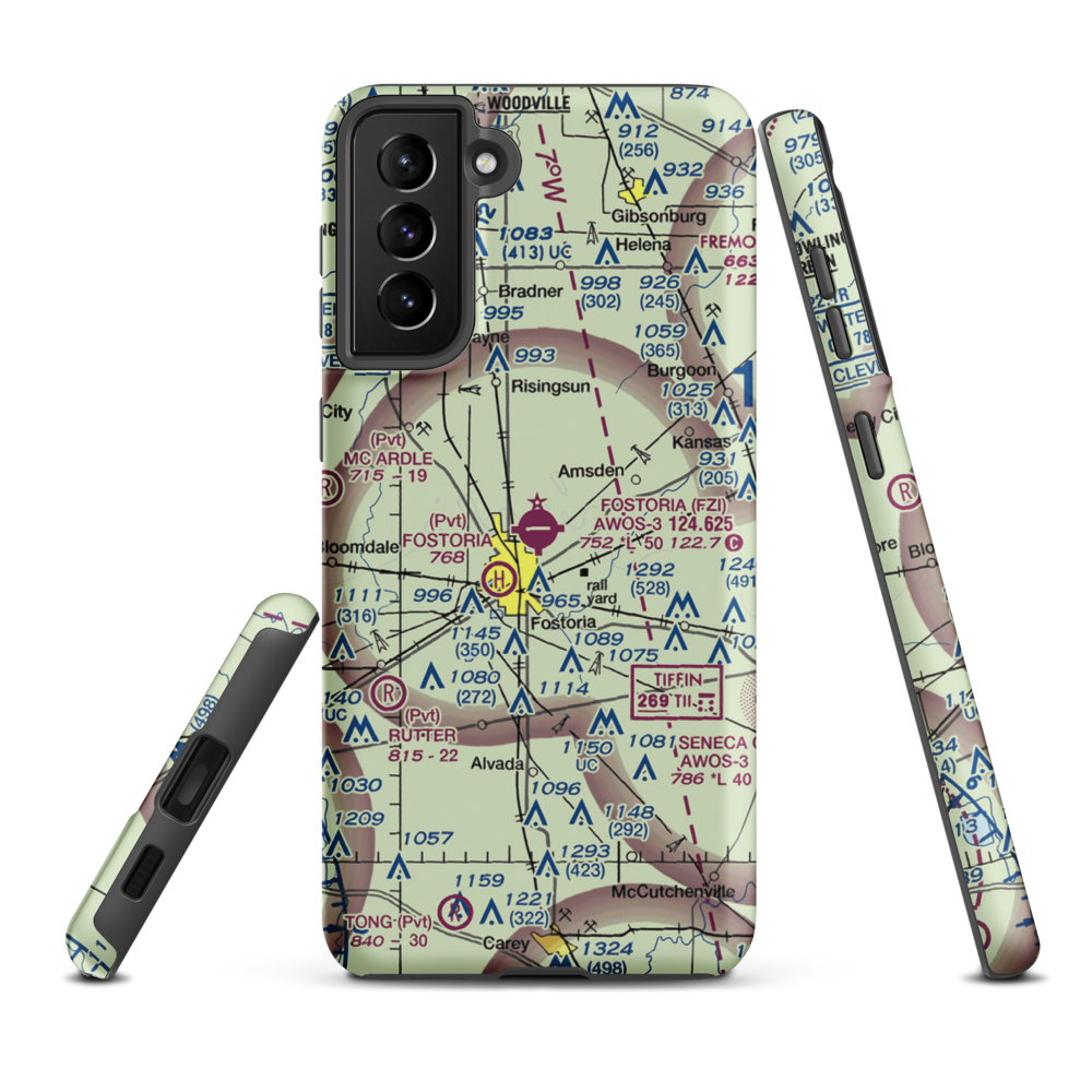 Fostoria Metropolitan Airport (FZI) VFR Sectional Samsung Phone Case Samsung Galaxy S21 Plus model shown