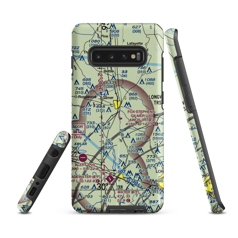 Fox Stephens Field Gilmer Municipal Airport (JXI) VFR Sectional Samsung Phone Case Samsung Galaxy S10 Plus model shown