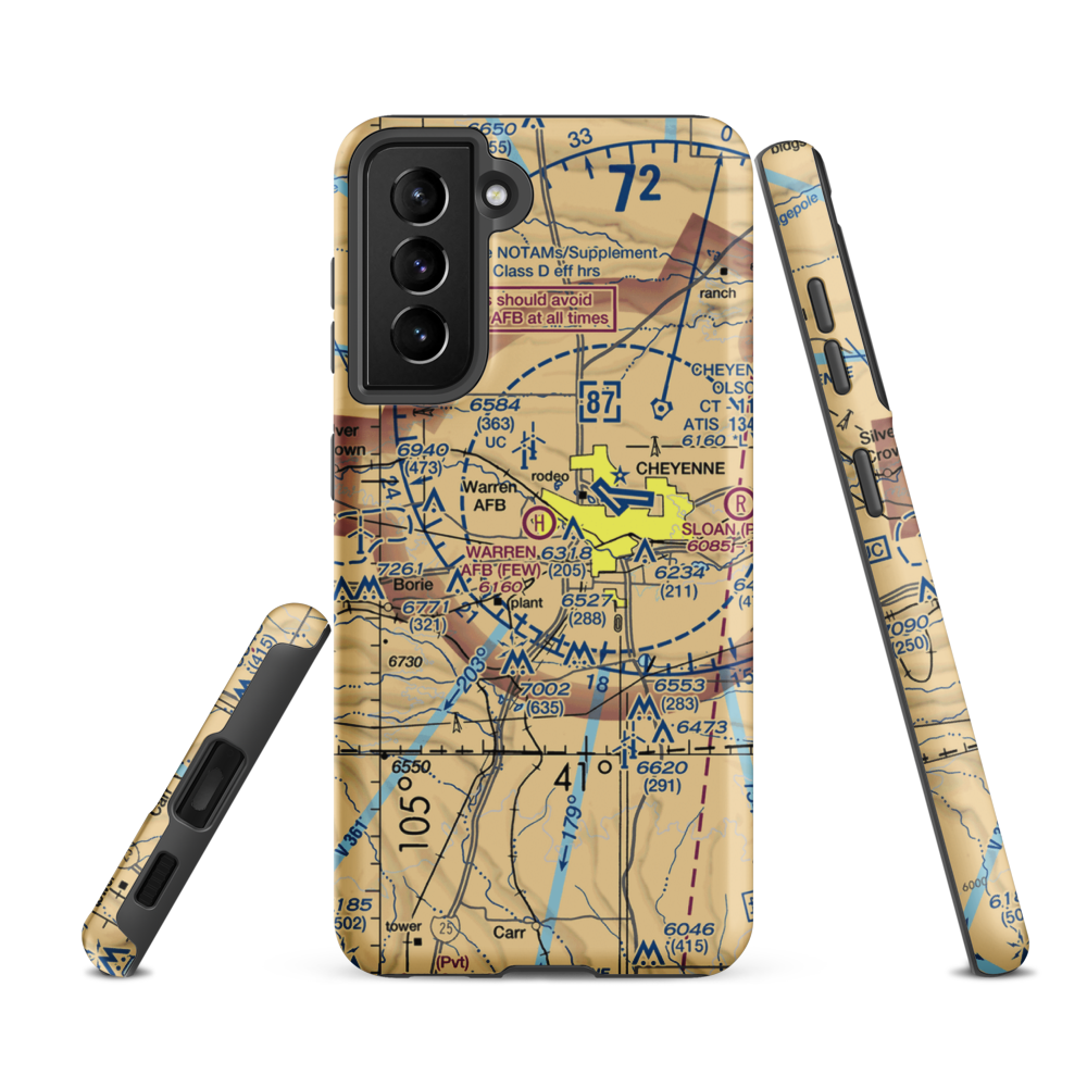Francis E Warren Air Force Base (FEW) VFR Sectional Samsung Phone Case Samsung Galaxy S21 FE model shown