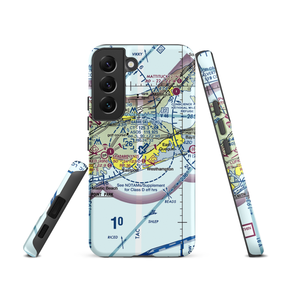 Francis S Gabreski Airport (FOK) VFR Sectional Samsung Phone Case Samsung Galaxy S22 model shown