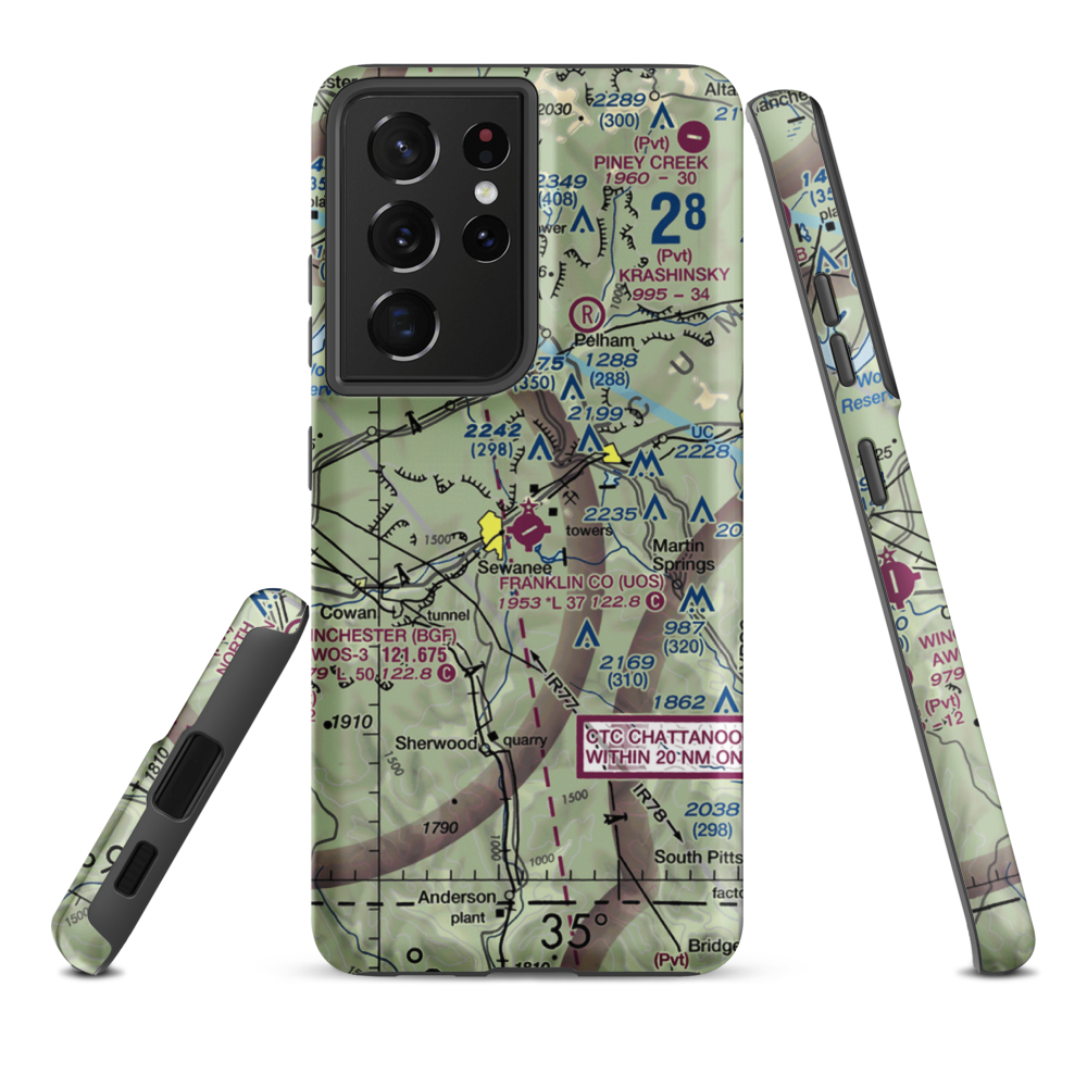 Franklin County Airport (UOS) VFR Sectional Samsung Phone Case Samsung Galaxy S21 Plus model shown