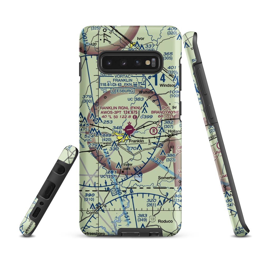 Franklin Regional Airport (FKN) VFR Sectional Samsung Phone Case Samsung Galaxy S10 Plus model shown