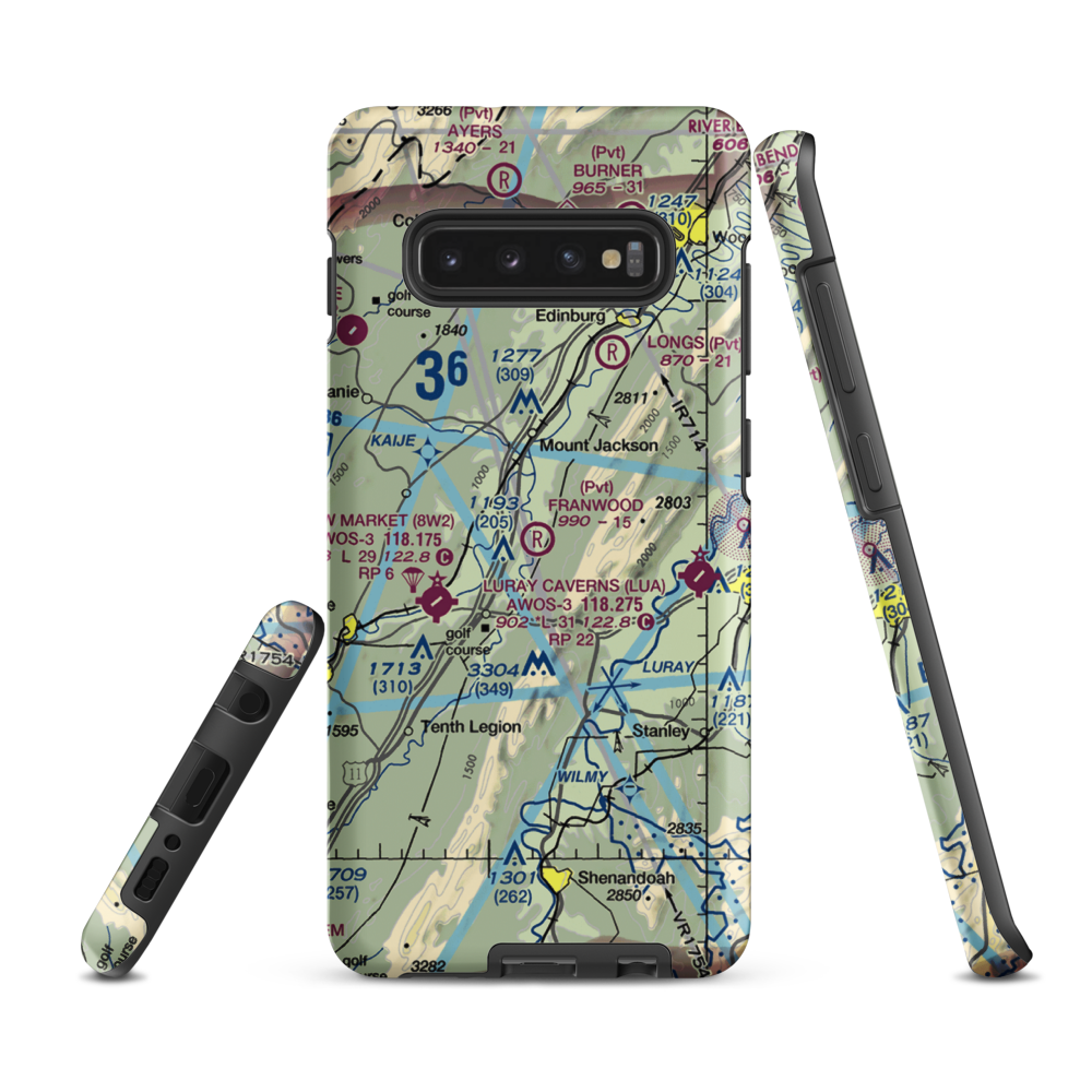 Franwood Farms Inc. Airport (9VA4) VFR Sectional Samsung Phone Case Samsung Galaxy S10 Plus model shown