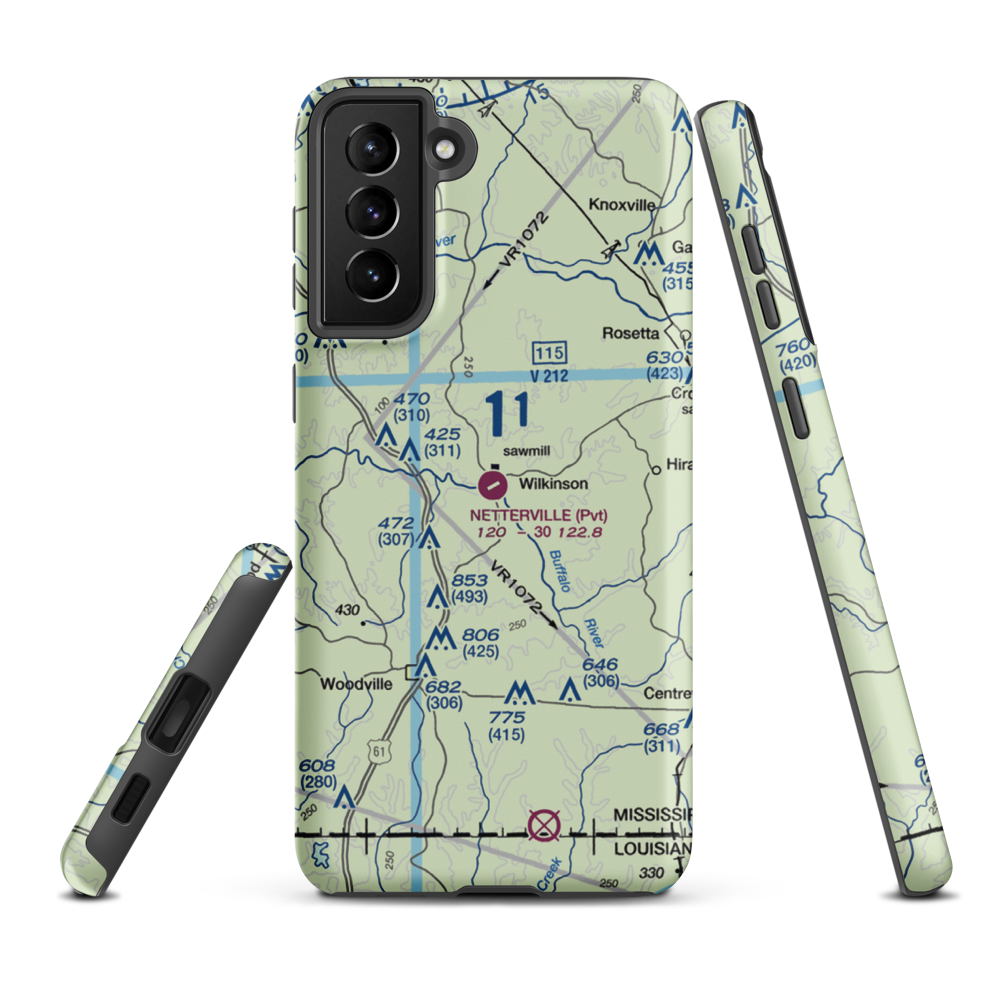 Fred Netterville Lbr Co Wilkinson Commnty Airport (MS57) VFR Sectional Samsung Phone Case Samsung Galaxy S21 FE model shown