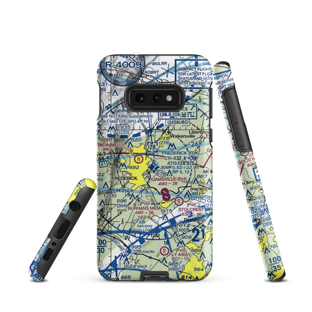 Frederick Municipal Airport (FDK) VFR Sectional Samsung Phone Case Samsung Galaxy S10e model shown