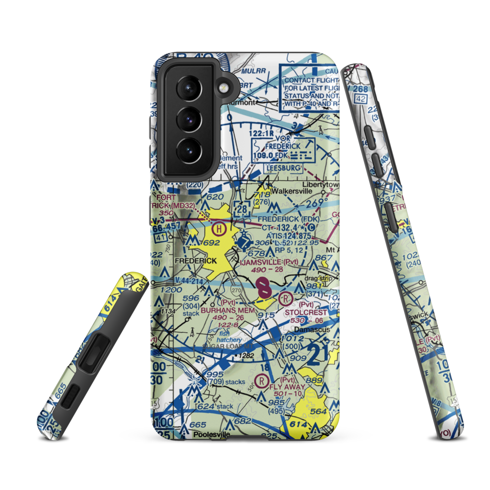Frederick Municipal Airport (FDK) VFR Sectional Samsung Phone Case Samsung Galaxy S21 FE model shown
