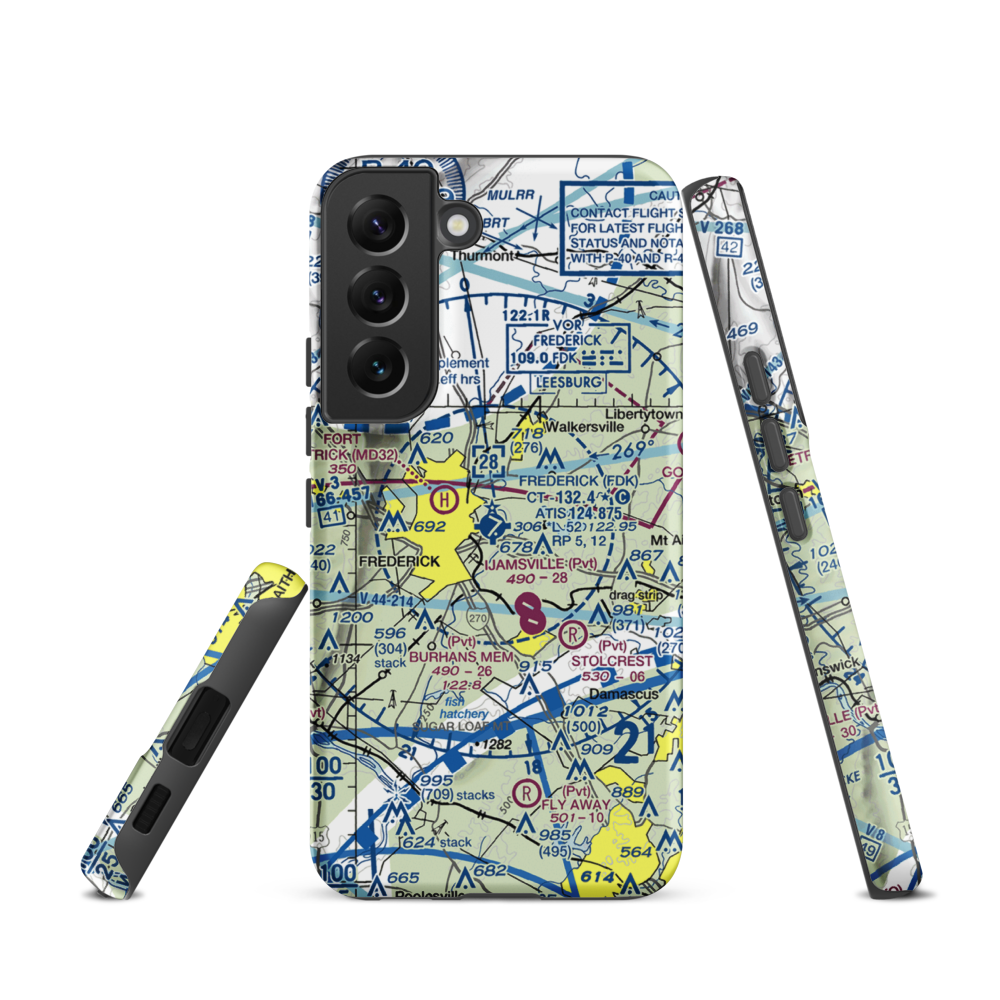 Frederick Municipal Airport (FDK) VFR Sectional Samsung Phone Case Samsung Galaxy S22 model shown