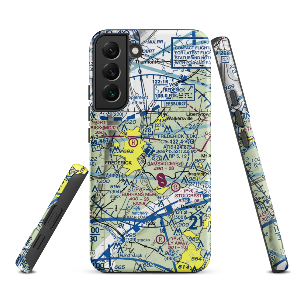Frederick Municipal Airport (FDK) VFR Sectional Samsung Phone Case Samsung Galaxy S22 Plus model shown