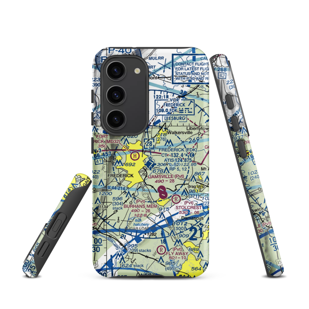 Frederick Municipal Airport (FDK) VFR Sectional Samsung Phone Case Samsung Galaxy S23 model shown