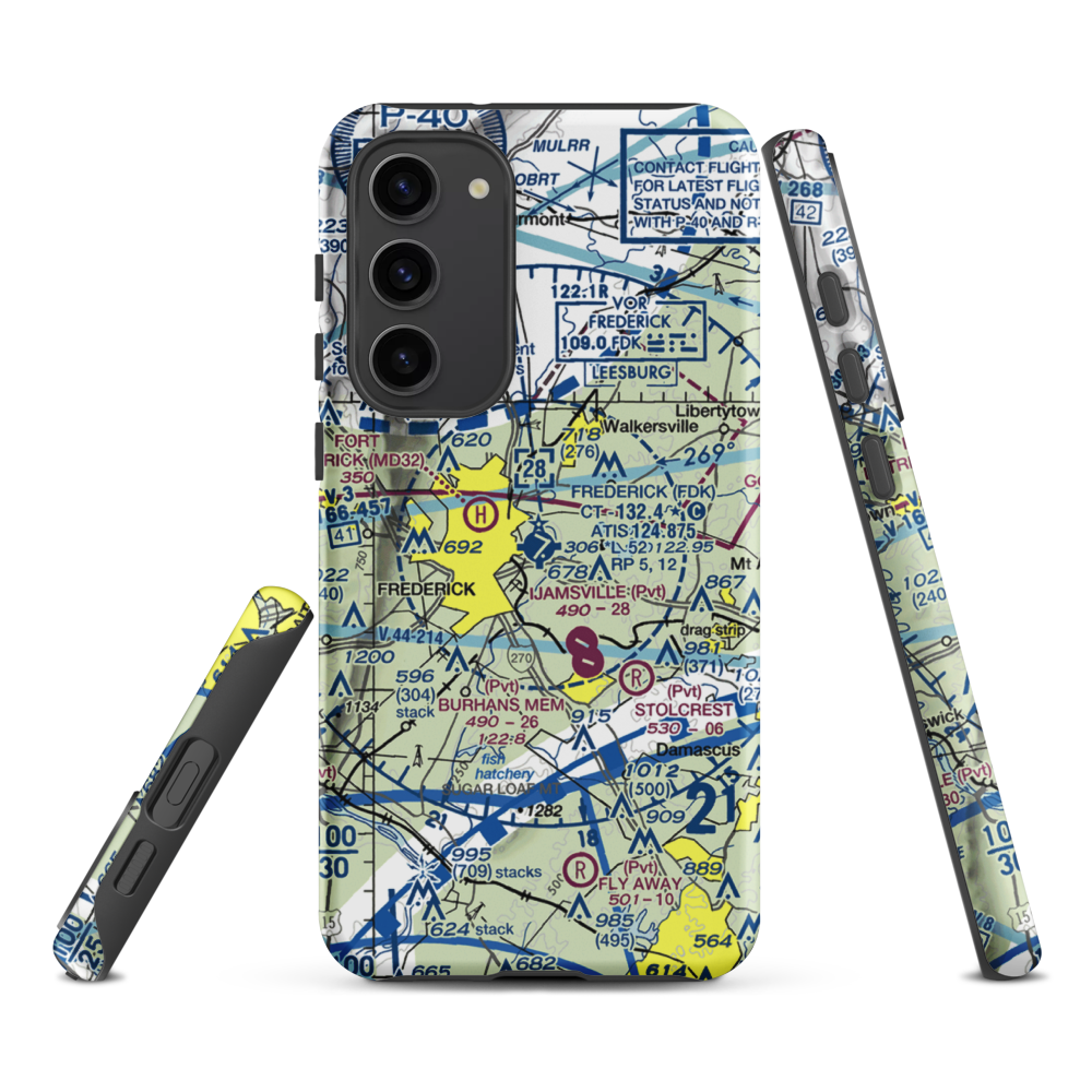 Frederick Municipal Airport (FDK) VFR Sectional Samsung Phone Case Samsung Galaxy S23 Plus model shown
