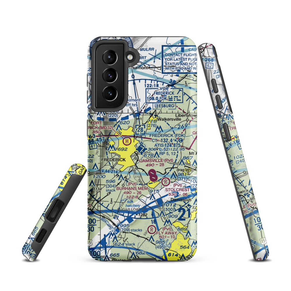 Frederick Municipal Airport (FDK) VFR Sectional Samsung Phone Case Samsung Galaxy S21 model shown
