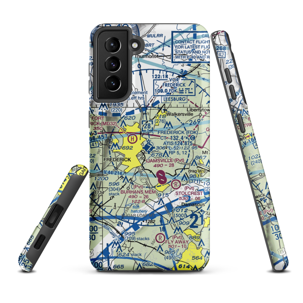 Frederick Municipal Airport (FDK) VFR Sectional Samsung Phone Case Samsung Galaxy S21 Plus model shown
