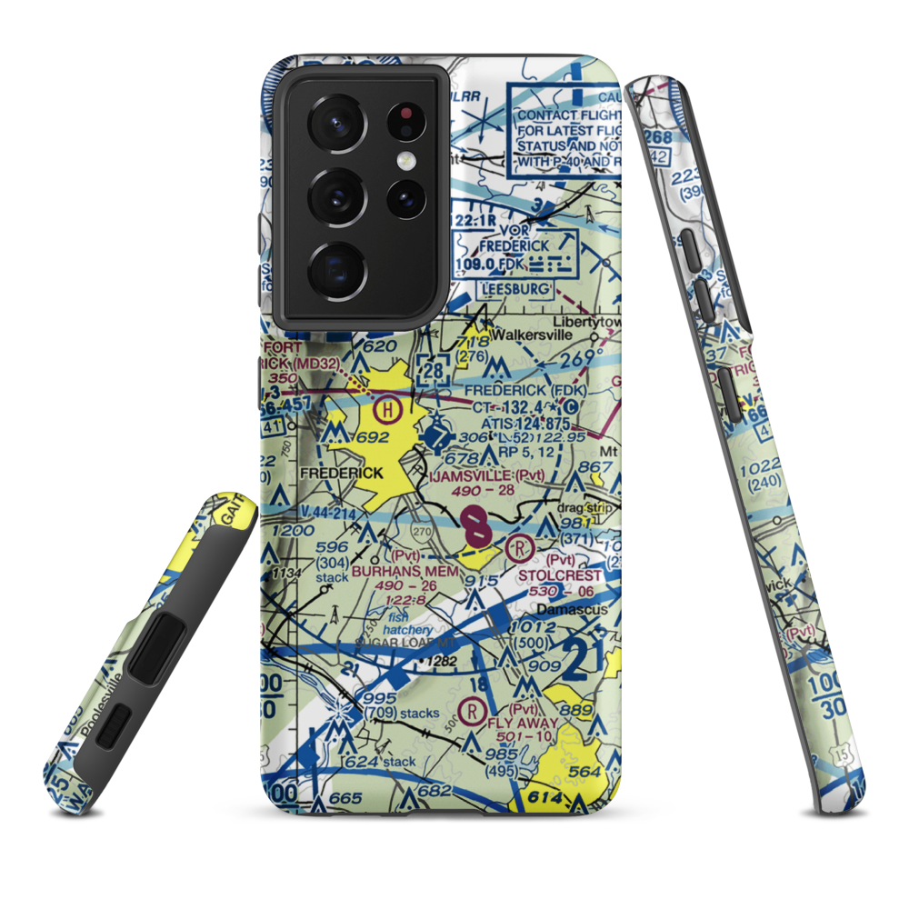 Frederick Municipal Airport (FDK) VFR Sectional Samsung Phone Case Samsung Galaxy S21 Ultra model shown