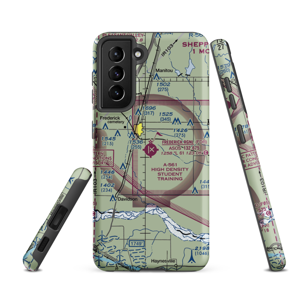 Frederick Regional Airport (FDR) VFR Sectional Samsung Phone Case Samsung Galaxy S21 FE model shown