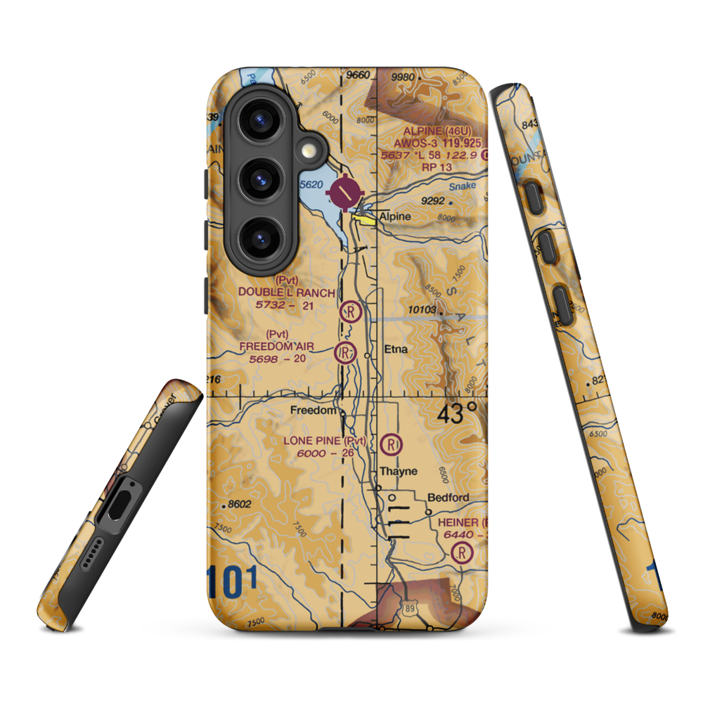 Freedom Air Ranch Airport (0WY0) VFR Sectional Samsung Phone Case Samsung Galaxy S24 Plus model shown