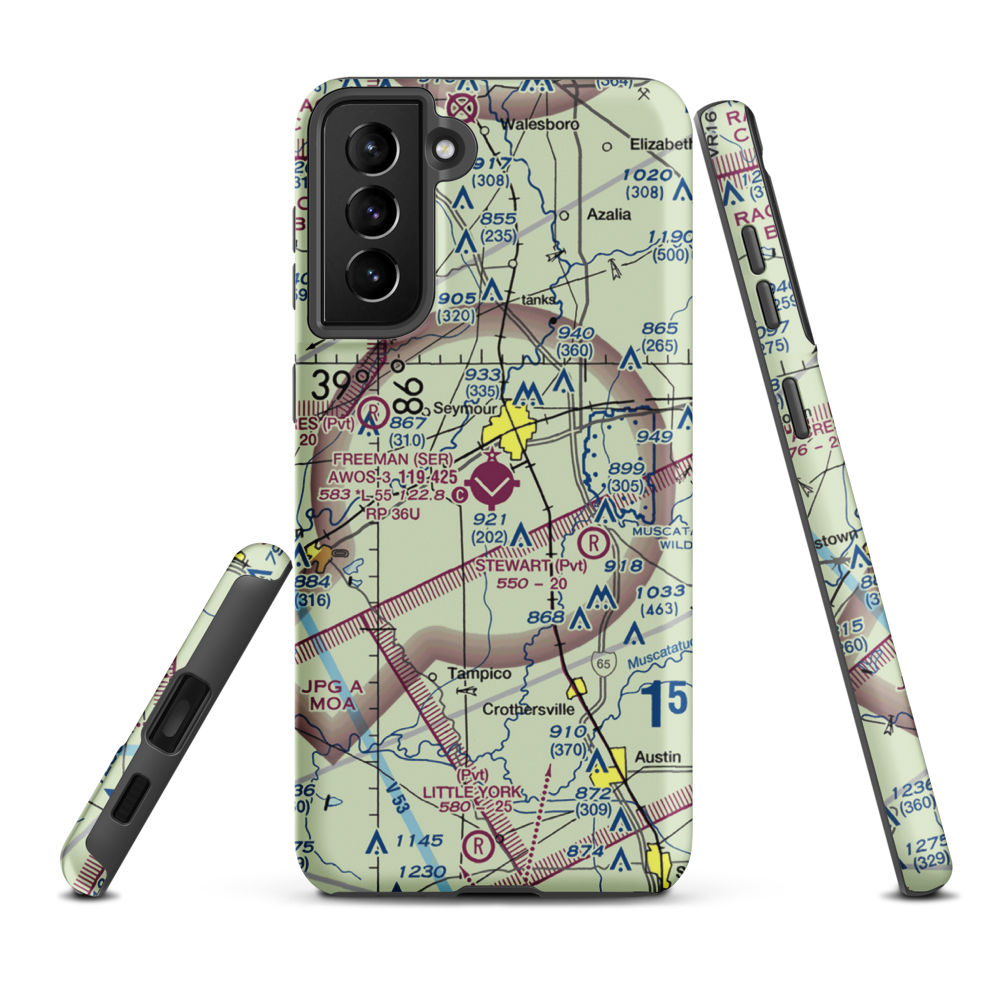 Freeman Municipal Airport (SER) VFR Sectional Samsung Phone Case Samsung Galaxy S21 Plus model shown