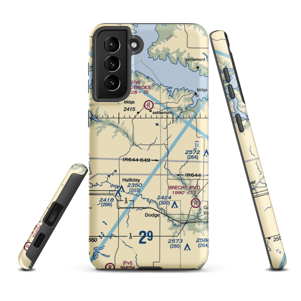Frei Private Airport (ND16) VFR Sectional Samsung Phone Case Samsung Galaxy S21 FE model shown