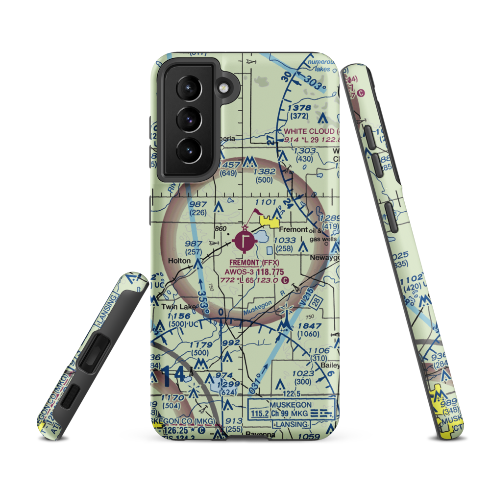 Fremont Municipal Airport (FFX) VFR Sectional Samsung Phone Case Samsung Galaxy S21 FE model shown