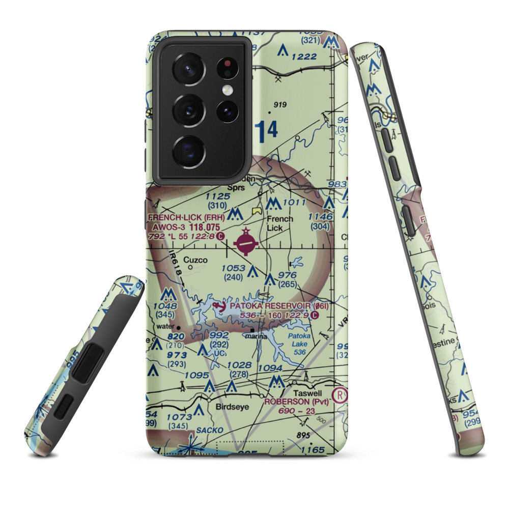 French Lick Municipal Airport (FRH) VFR Sectional Samsung Phone Case Samsung Galaxy S21 Plus model shown