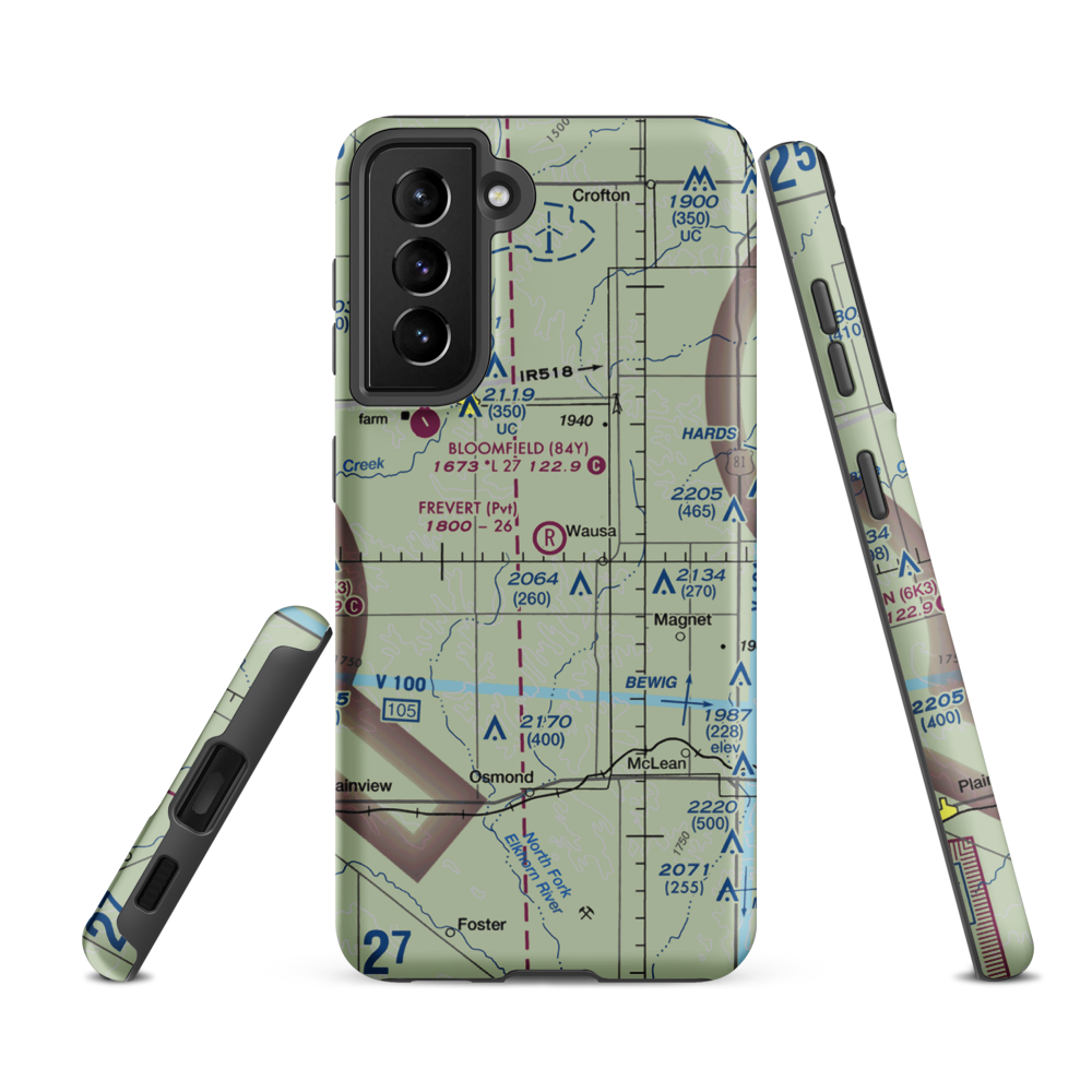Frevert Airstrip (36NE) VFR Sectional Samsung Phone Case Samsung Galaxy S21 FE model shown