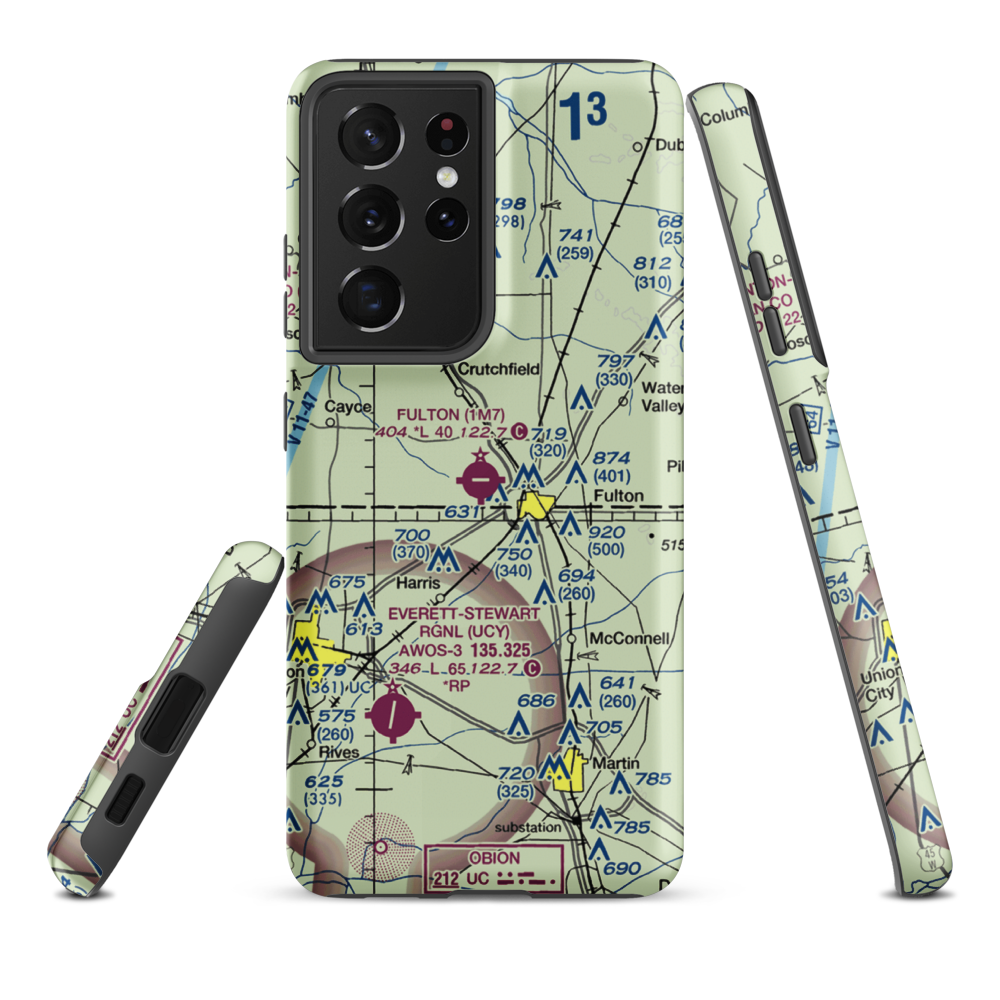 Fulton Airport (1M7) VFR Sectional Samsung Phone Case Samsung Galaxy S21 Plus model shown