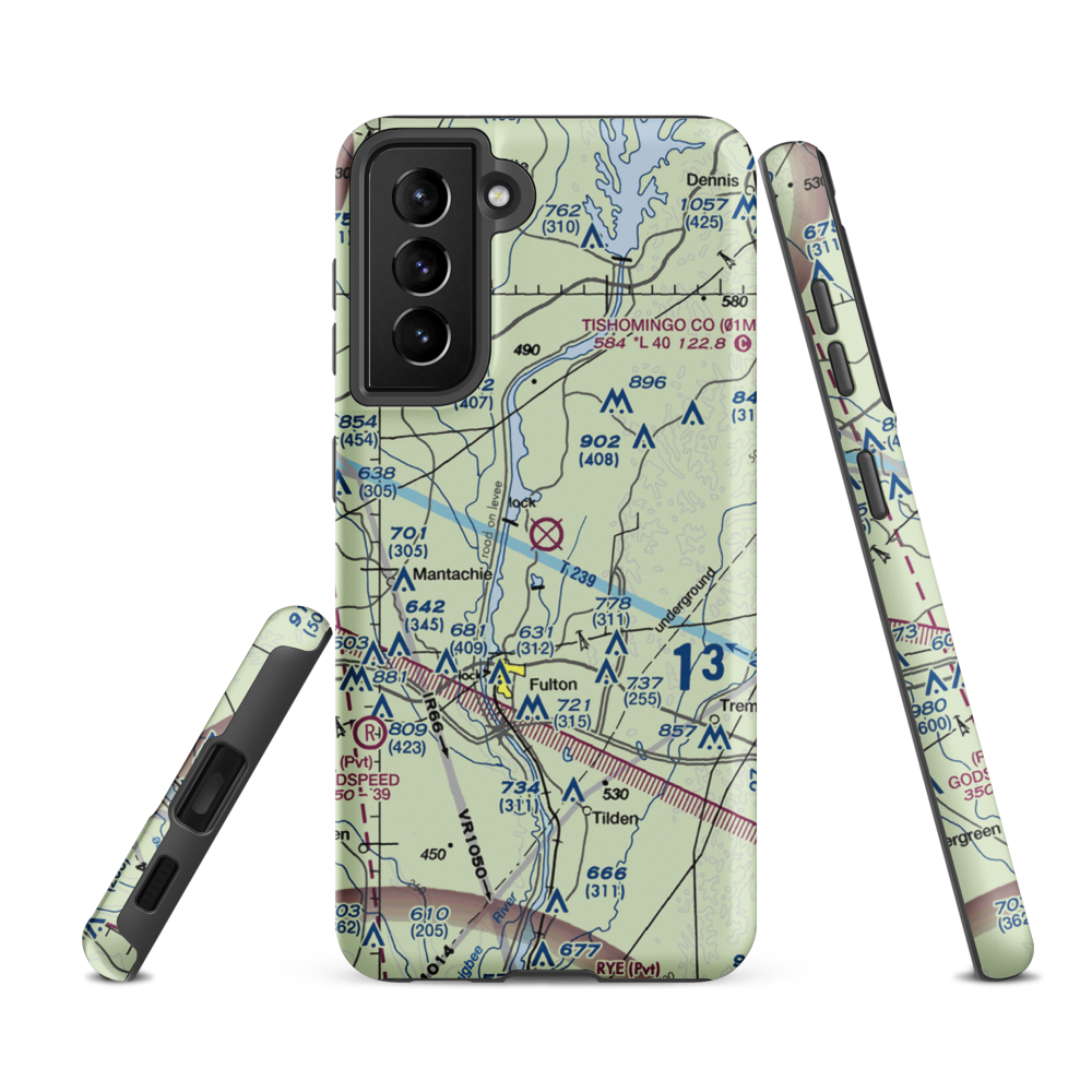 Fulton-Itawamba County Airport (11M) VFR Sectional Samsung Phone Case Samsung Galaxy S21 FE model shown
