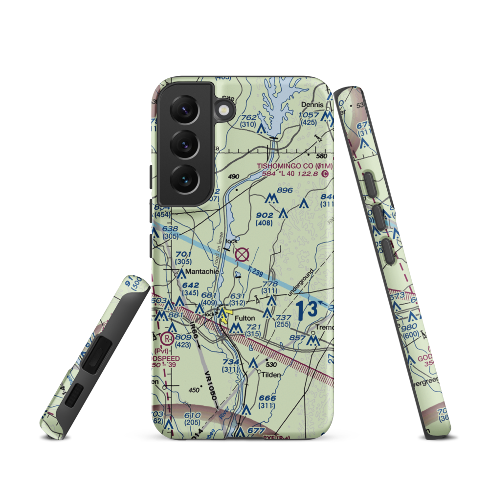 Fulton-Itawamba County Airport (11M) VFR Sectional Samsung Phone Case Samsung Galaxy S22 model shown
