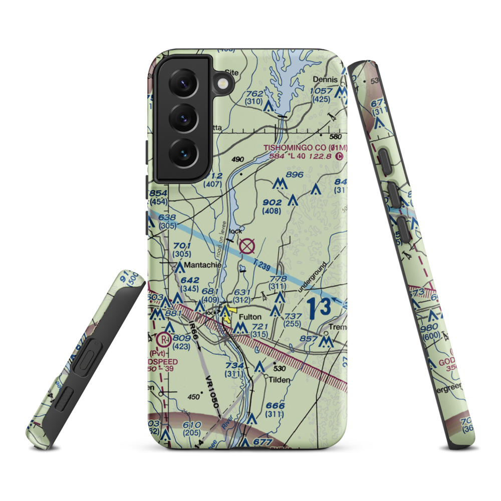 Fulton-Itawamba County Airport (11M) VFR Sectional Samsung Phone Case Samsung Galaxy S22 Plus model shown