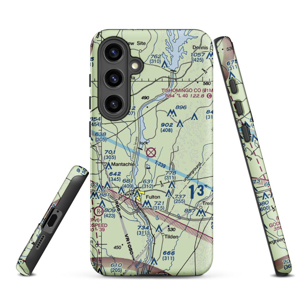 Fulton-Itawamba County Airport (11M) VFR Sectional Samsung Phone Case Samsung Galaxy S24 Plus model shown