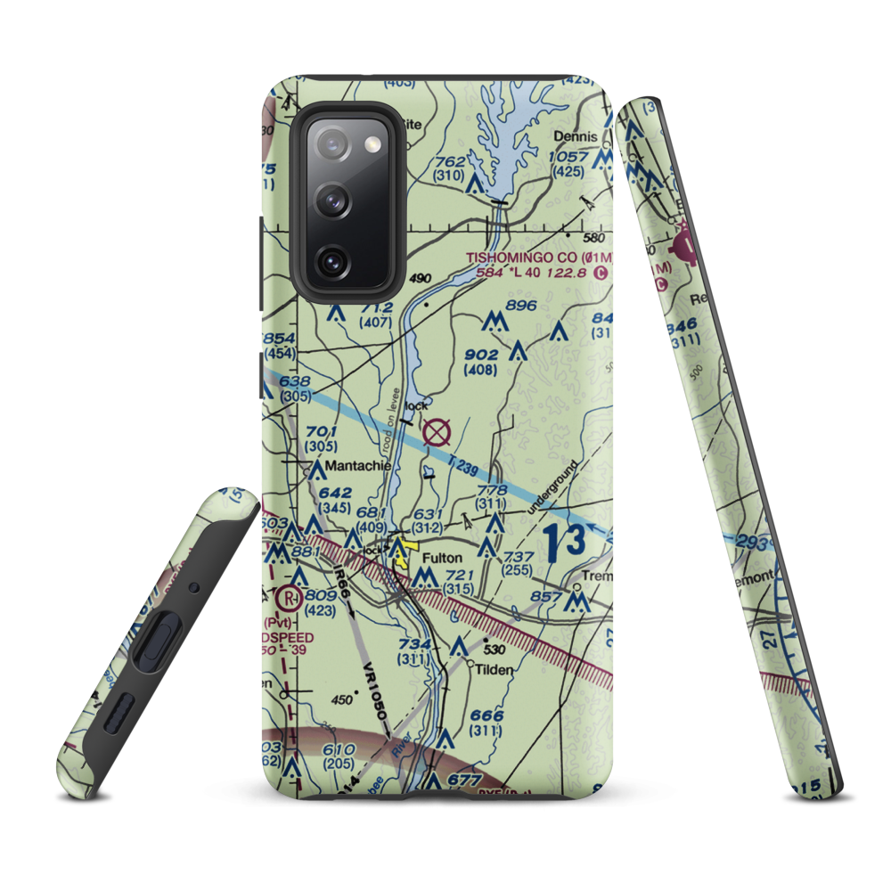 Fulton-Itawamba County Airport (11M) VFR Sectional Samsung Phone Case Samsung Galaxy S20 FE model shown