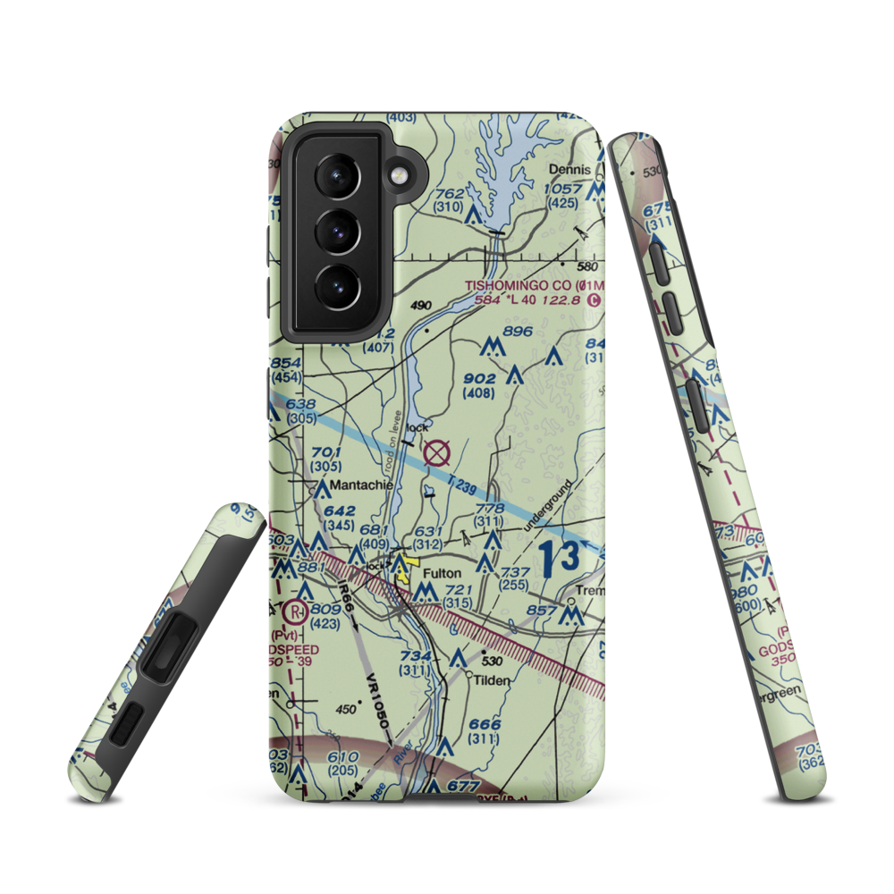 Fulton-Itawamba County Airport (11M) VFR Sectional Samsung Phone Case Samsung Galaxy S21 model shown