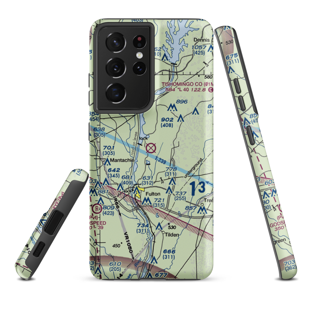 Fulton-Itawamba County Airport (11M) VFR Sectional Samsung Phone Case Samsung Galaxy S21 Plus model shown