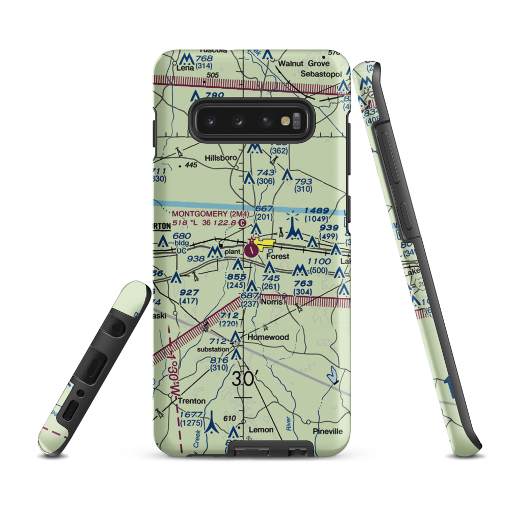G. V. Montgomery Airport (2M4) VFR Sectional Samsung Phone Case Samsung Galaxy S10 Plus model shown