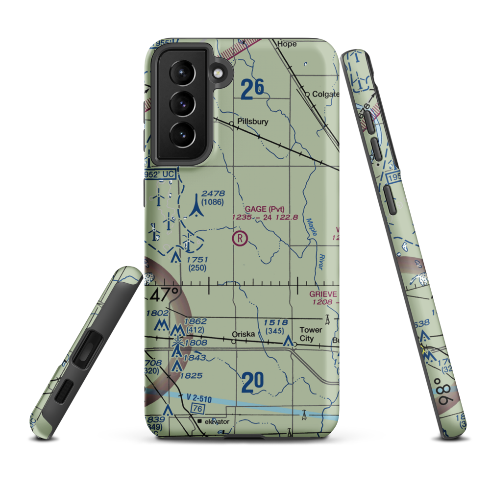 Gage Flying Farmer Airport (3ND5) VFR Sectional Samsung Phone Case Samsung Galaxy S21 FE model shown