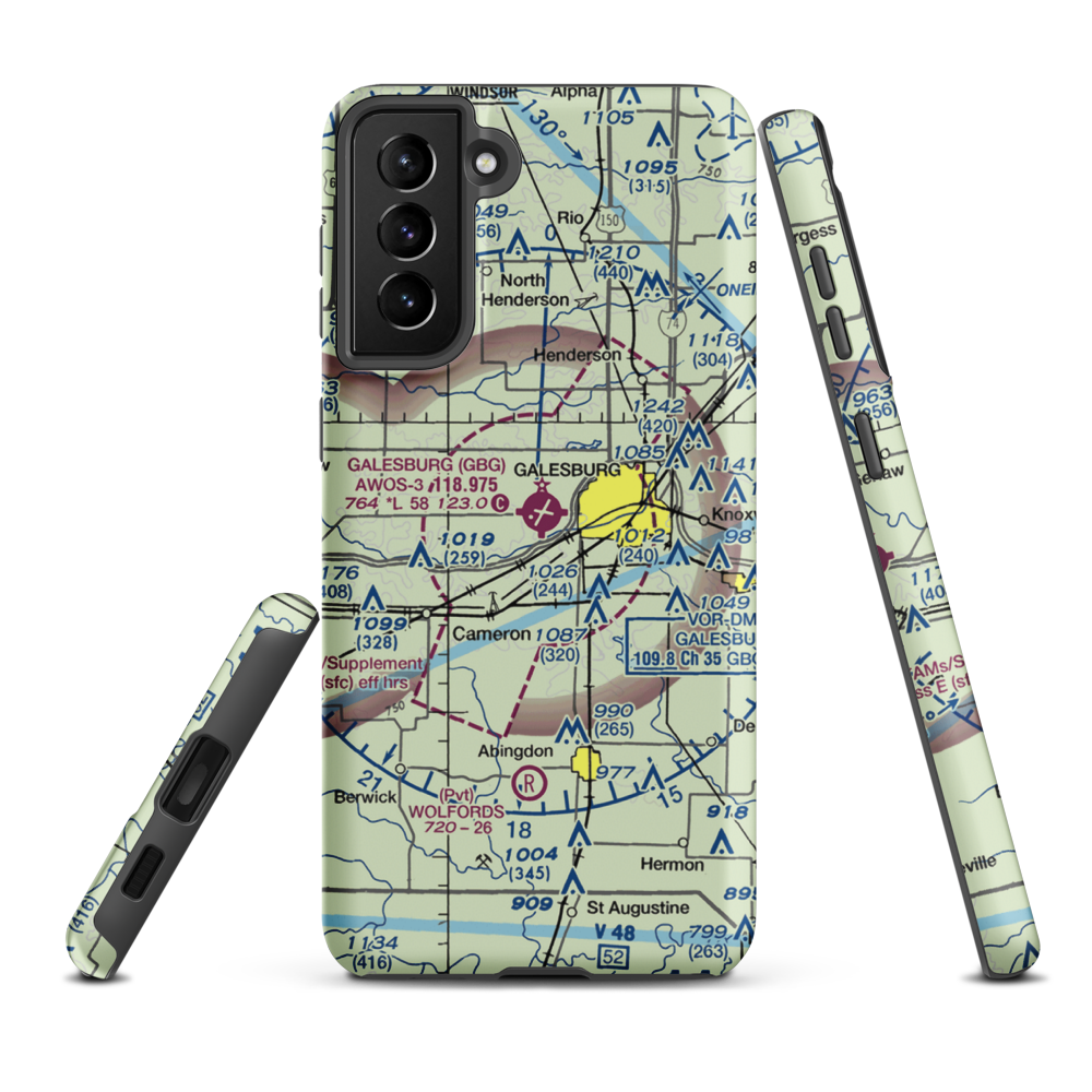 Galesburg Municipal Airport (GBG) VFR Sectional Samsung Phone Case Samsung Galaxy S21 FE model shown