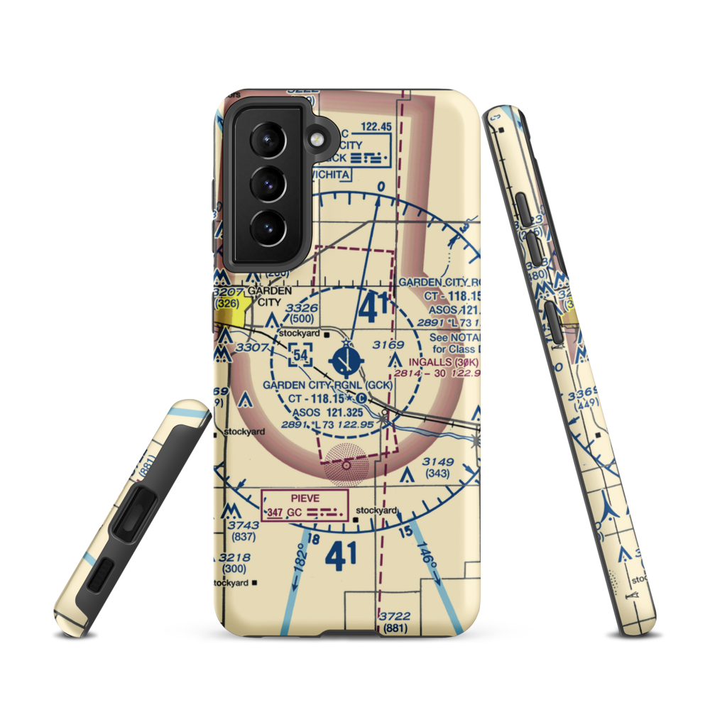 Garden City Regional Airport (GCK) VFR Sectional Samsung Phone Case Samsung Galaxy S21 model shown