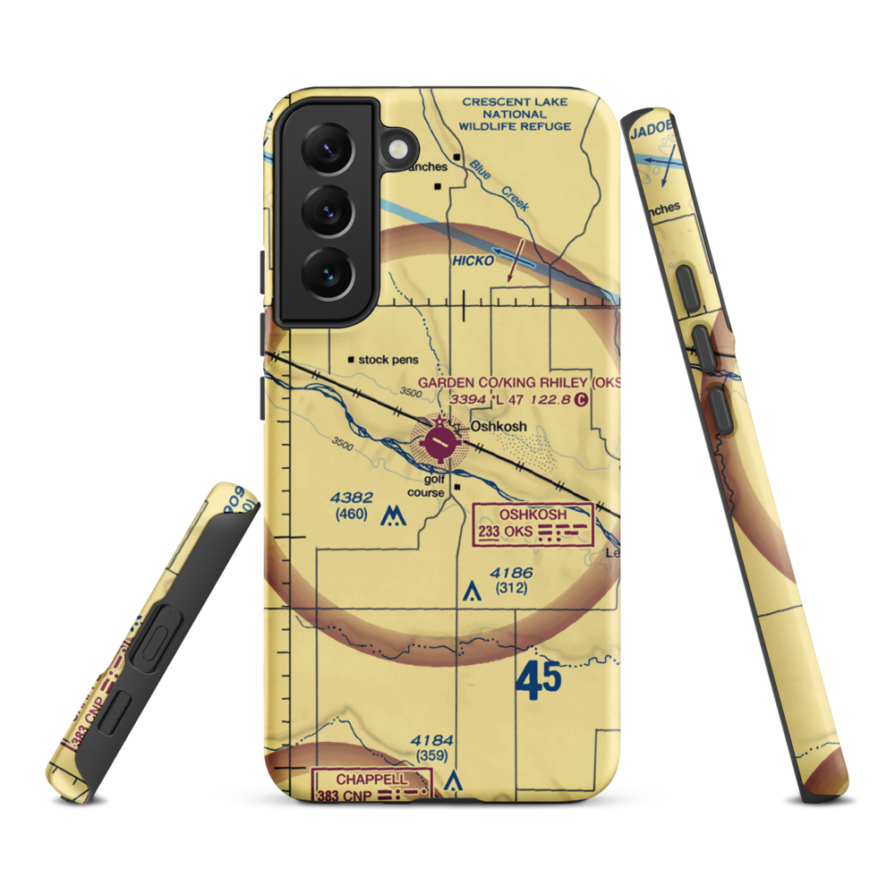 Garden County Airport/King Rhiley Field (OKS) VFR Sectional Samsung Phone Case Samsung Galaxy S22 Plus model shown