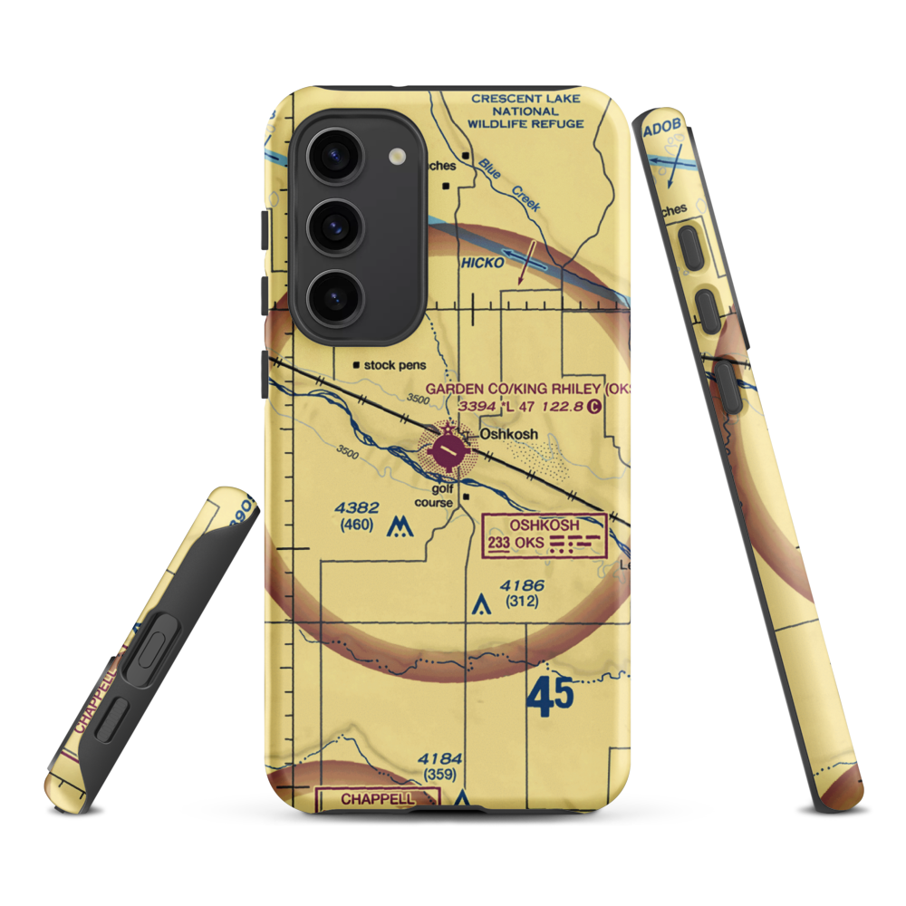 Garden County Airport/King Rhiley Field (OKS) VFR Sectional Samsung Phone Case Samsung Galaxy S23 Plus model shown