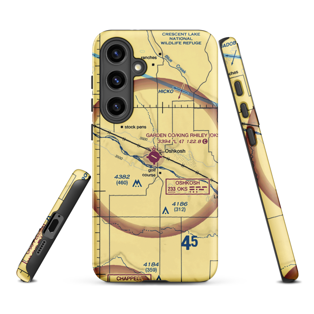 Garden County Airport/King Rhiley Field (OKS) VFR Sectional Samsung Phone Case Samsung Galaxy S24 Plus model shown