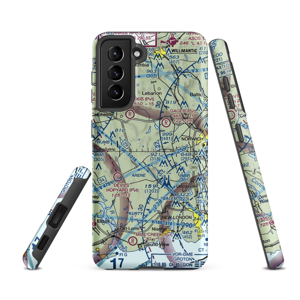 Gardner Lake Airport (CT08) VFR Sectional Samsung Phone Case Samsung Galaxy S21 FE model shown