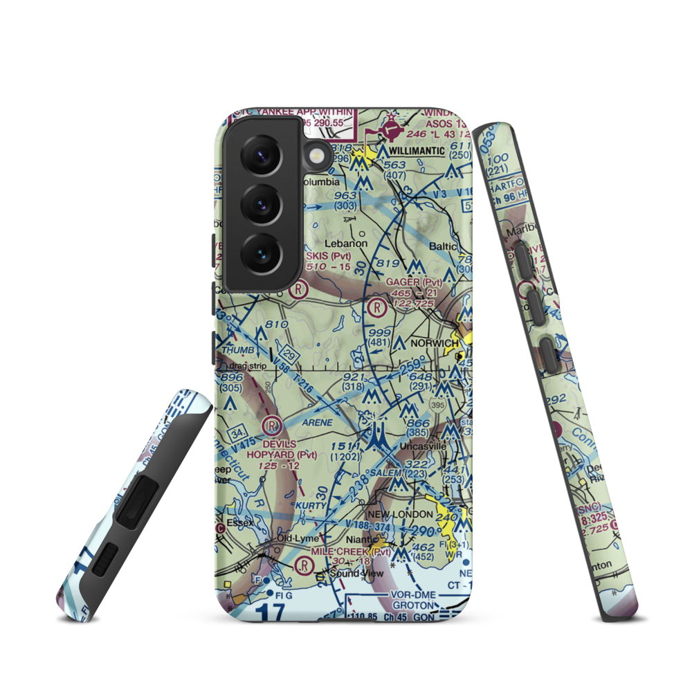 Gardner Lake Airport (CT08) VFR Sectional Samsung Phone Case Samsung Galaxy S22 model shown