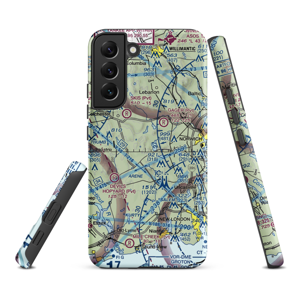 Gardner Lake Airport (CT08) VFR Sectional Samsung Phone Case Samsung Galaxy S22 Plus model shown