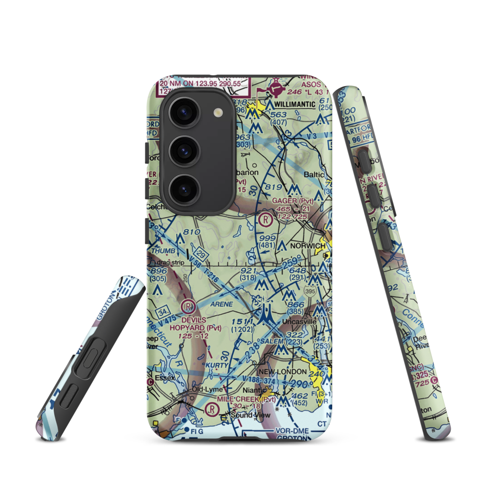 Gardner Lake Airport (CT08) VFR Sectional Samsung Phone Case Samsung Galaxy S23 model shown