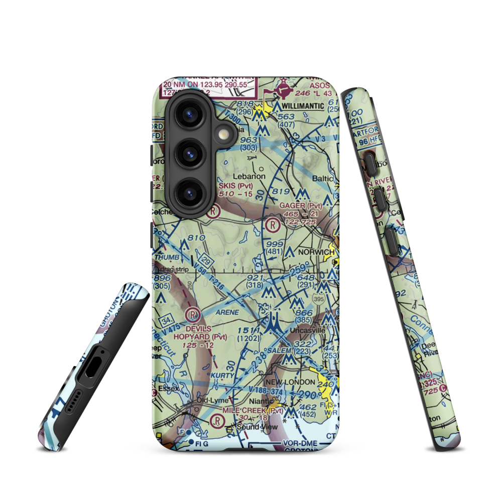 Gardner Lake Airport (CT08) VFR Sectional Samsung Phone Case Samsung Galaxy S24 model shown