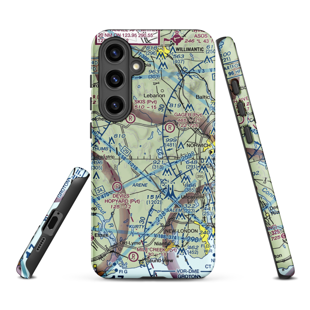 Gardner Lake Airport (CT08) VFR Sectional Samsung Phone Case Samsung Galaxy S24 Plus model shown